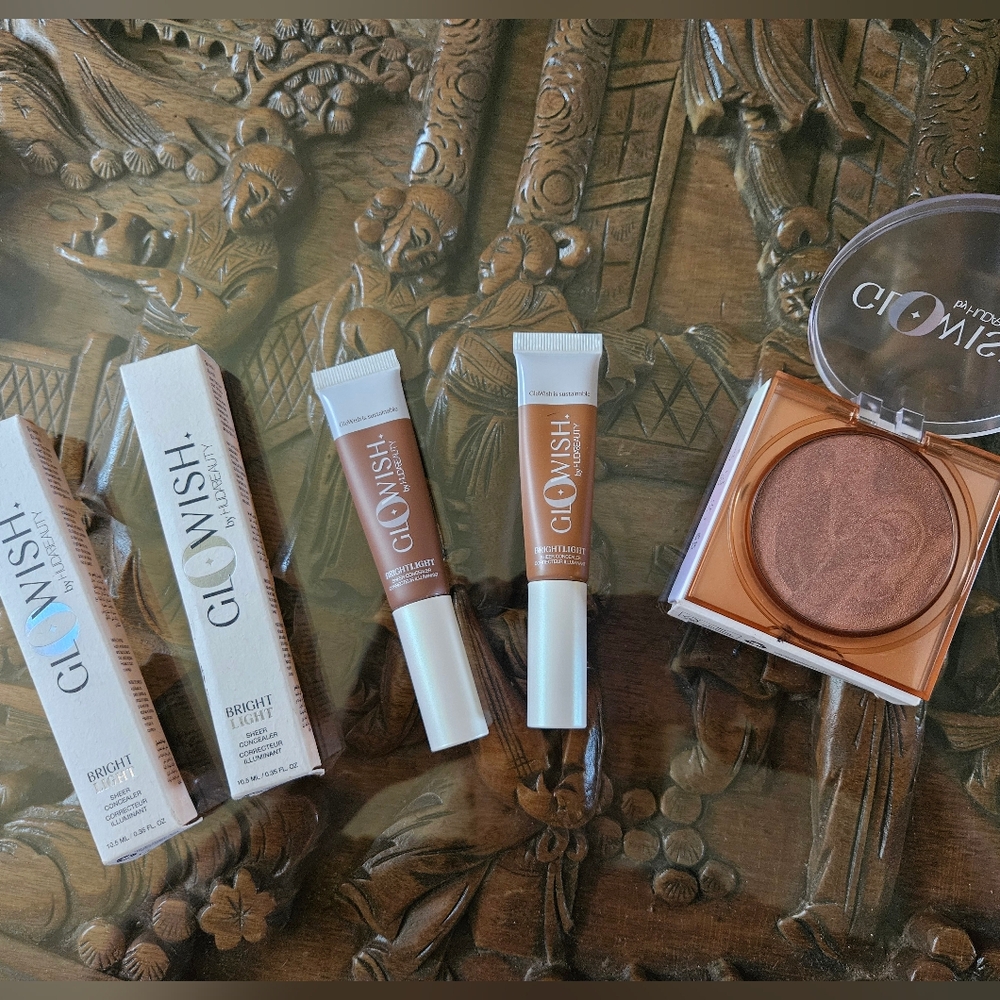 NIB Huda GLOWISH Bronzing Powder & Sheer Concealer BUNDLE of #3
